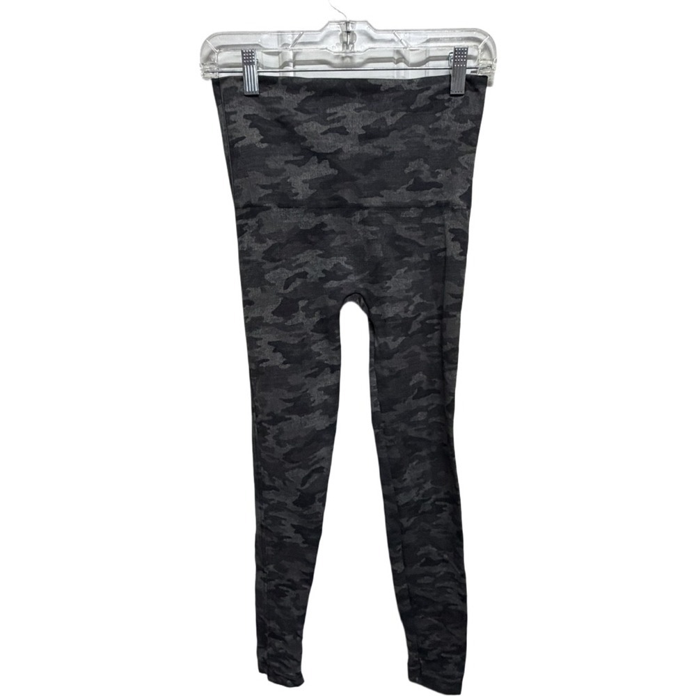 SPANX Look At Me Now Seamless Camo Leggings Large Black Gray High Rise Sculpting